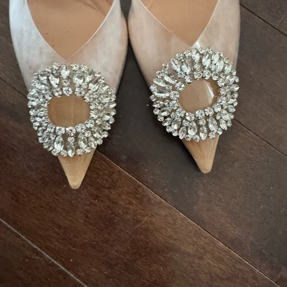 Zara Women's Tan Heeled Shoes clear with Crystal Embellishment sling back - Picture 5 of 6